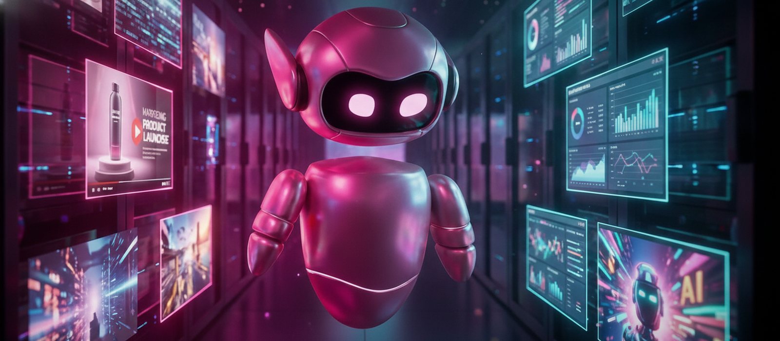 AGREEMENT KI Marketing — der KI-Bot fliegt durch eine KI-Welt